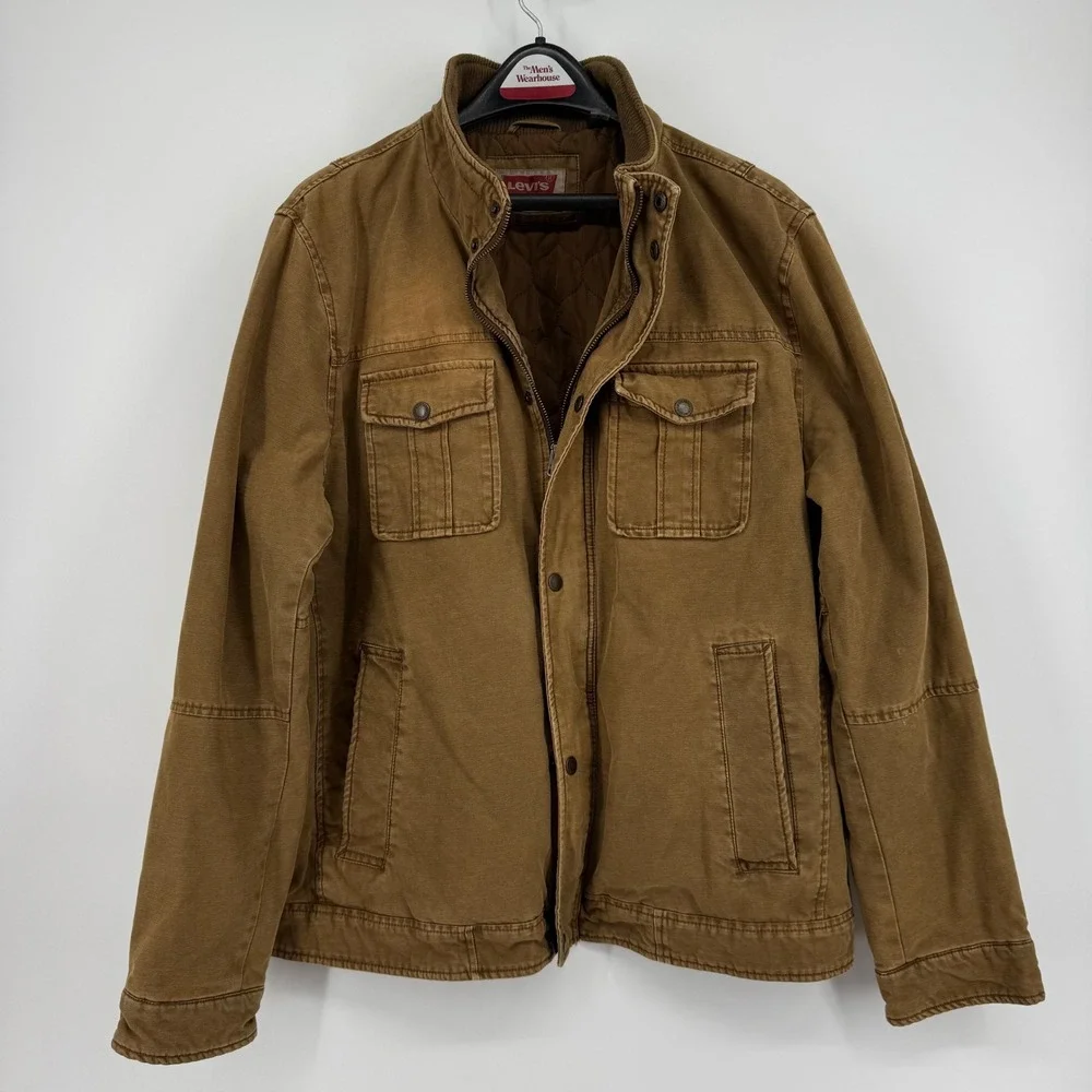 Y2K Levis Mens XL Brown Canvas Field Jacket Quilted Lined Military Utility Coat